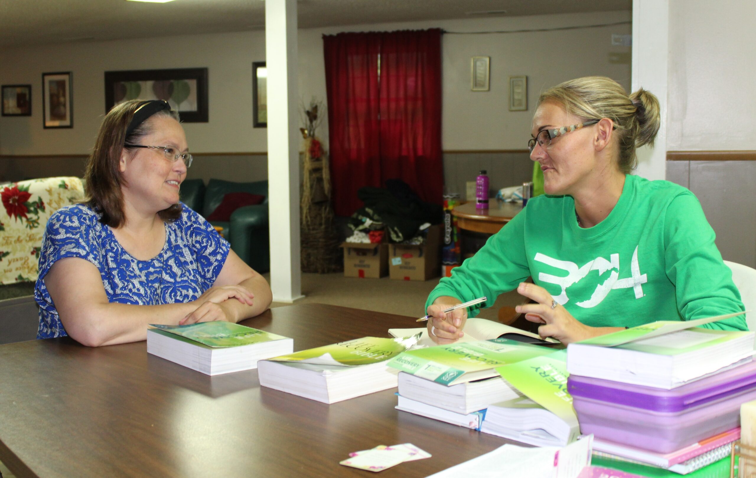 Adult Education Instructor (left), and Jamie Williams, CCWVa adult learner (right), discuss Jamie’s educational goals.